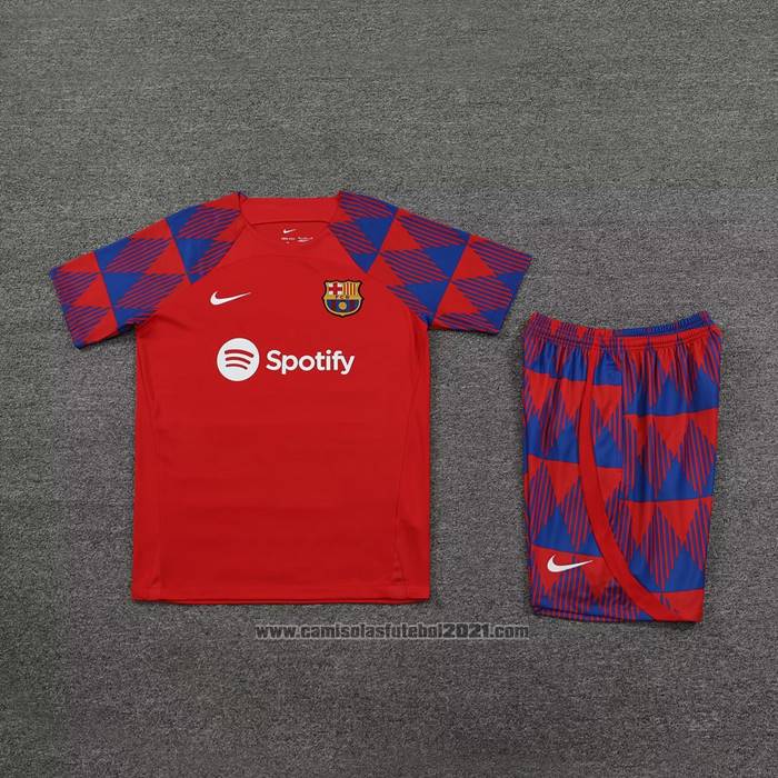 Fato de Treino Barcelona Manga Curta 2023-2024 Vermelho - Calcas Curta